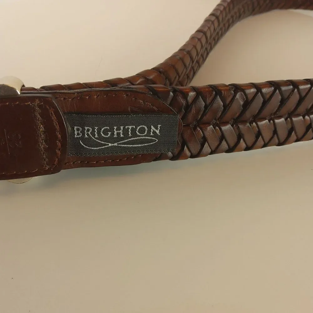 Brighton brown weaved leather belt with decorative silver buckle SZ. S/28